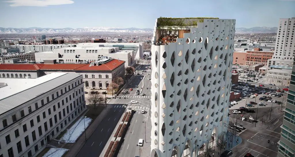 Aerial view of Hotel being built with Carbon-Positive Concrete 