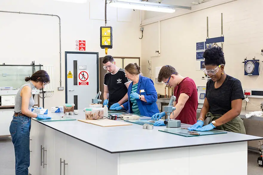 civil engineering students in the lab