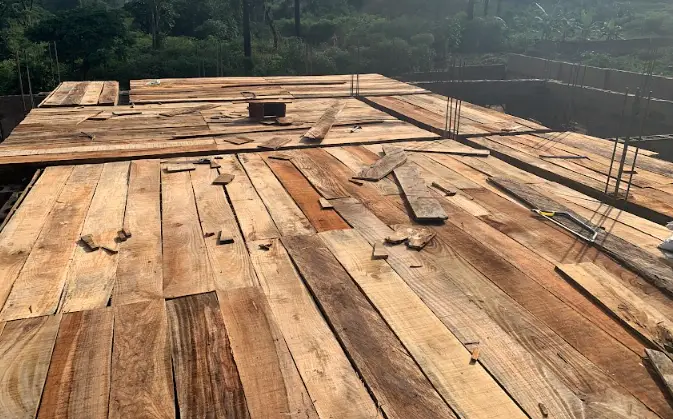 Boarding of a floor slab using 1" x 12" planks