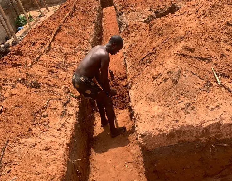 Manual excavation of strip foundation in Nigeria